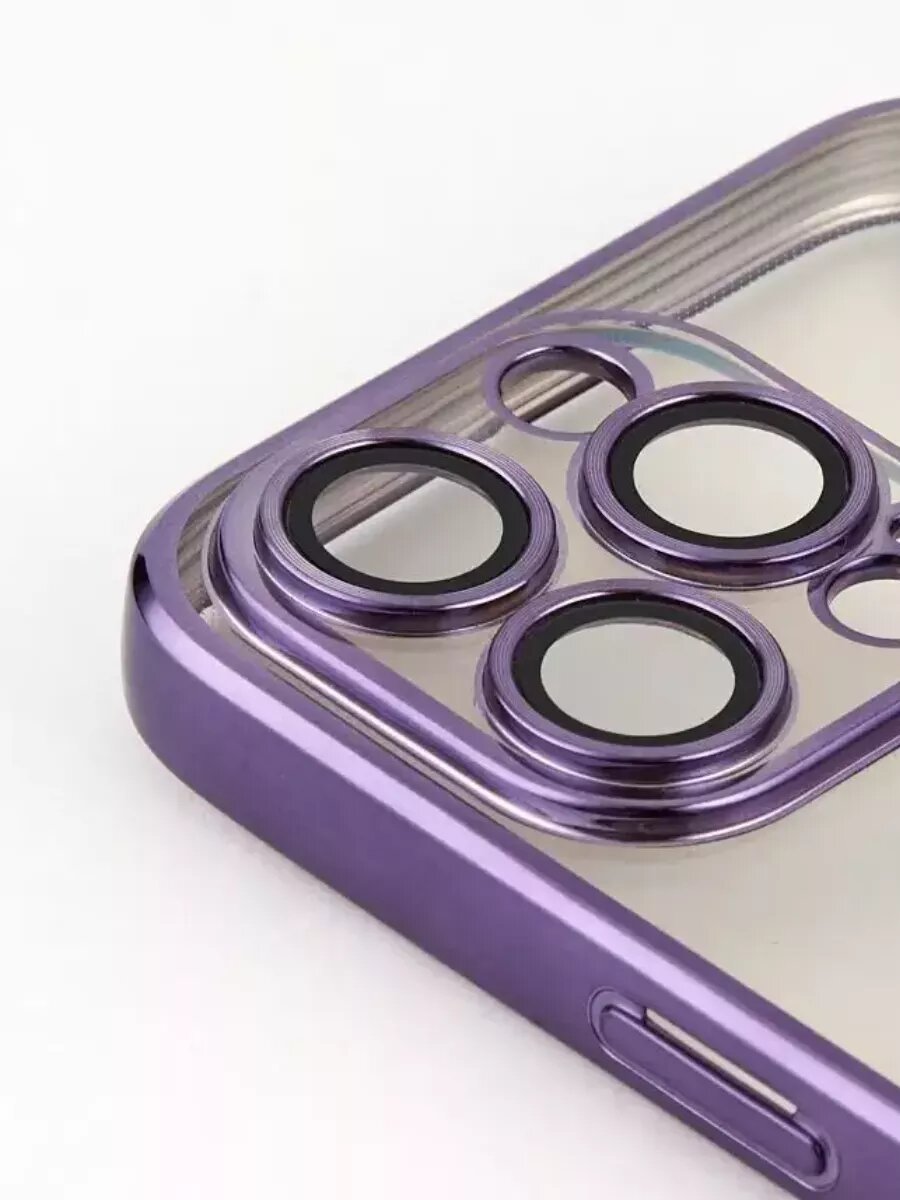 Чехол с магнитным креплением для беспроводной зарядки Магсейф на Iphone 12 Pro, противоударный, прозрачный, фиолетовый — фото 1