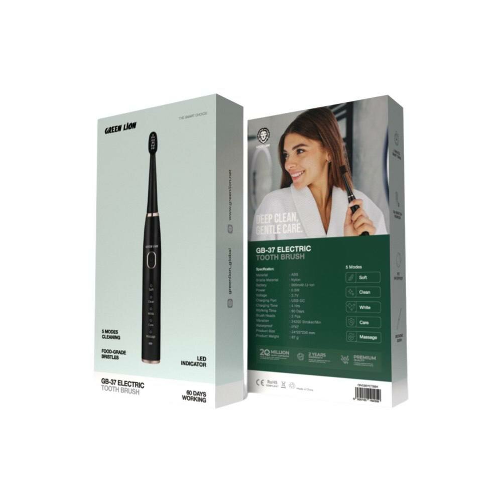 Green Lion GB-37 Электрическая зубная щётка — 5 режимов, 60 дней работы, LED-индикатор