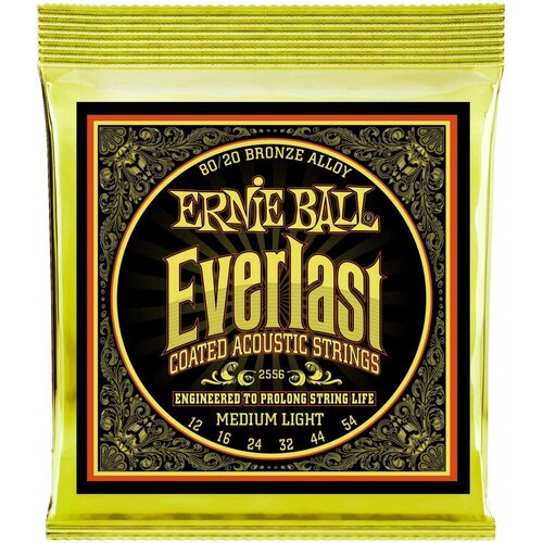 Струны для акустической гитары ERNIE BALL 2556 Everlast Coated 80/20 Bronze Medium Light 12-54 ernie ball 2556 струны для акуст гитары