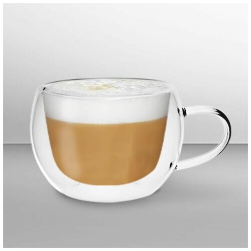 Стеклянная кружка с двойными стенками, Прозрачная чашка с двойным стеклом и двойным дном, 350 мл.