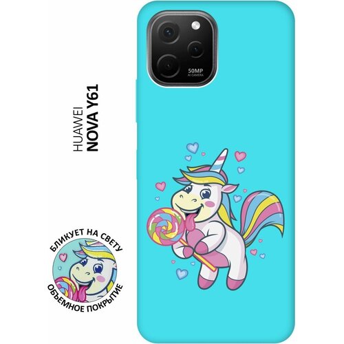 Матовый чехол Unicorn and candy для Huawei nova Y61 / Хуавей У61 с 3D эффектом мятный матовый чехол musical unicorn для huawei nova y61 хуавей у61 с 3d эффектом мятный