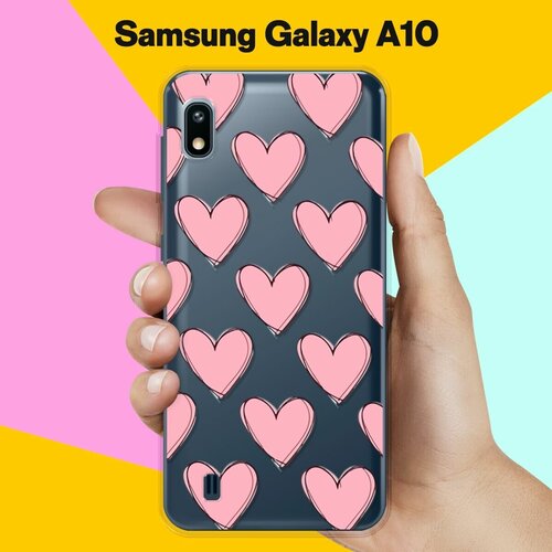 Силиконовый чехол Узор из сердец на Samsung Galaxy A10 силиконовый чехол узор из пингвинов на samsung galaxy a10