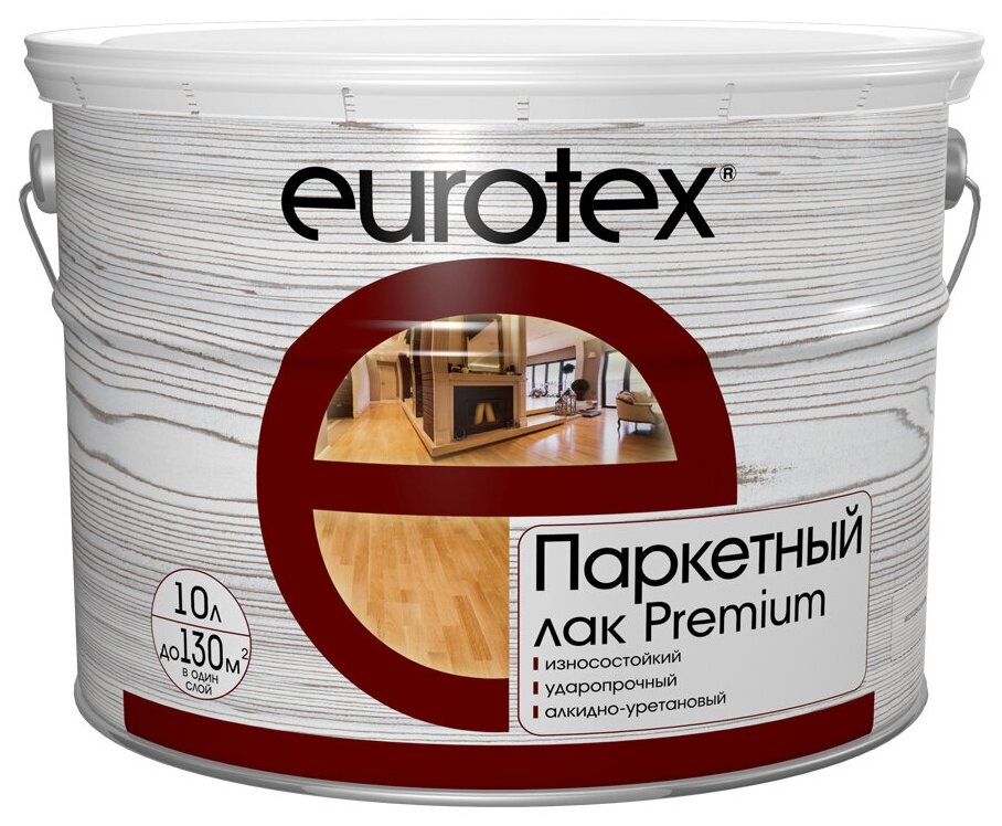 Лак паркетный, алкидно уретановый Eurotex Premium (10л) полуматовый