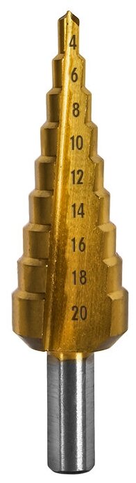 Сверло по металлу ступенчатое ПРАКТИКА 4-20 мм шаг 2 мм TIN (1шт.), профи, шт