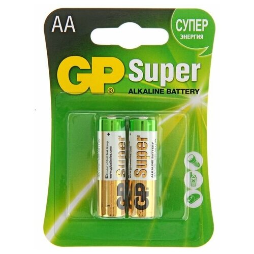 Батарейка алкалиновая GP Super, AA, LR6-2BL, 1.5В, блистер, 2 шт.