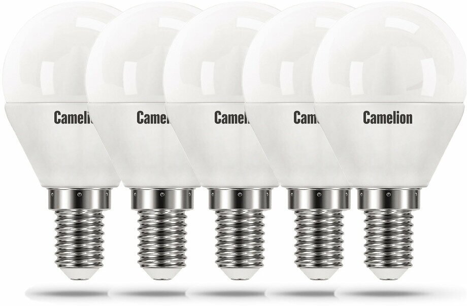 Лампа светодиодная шар 5Вт, G45, E14, 3000K, 220В Camelion - 5штукв в комплекте
