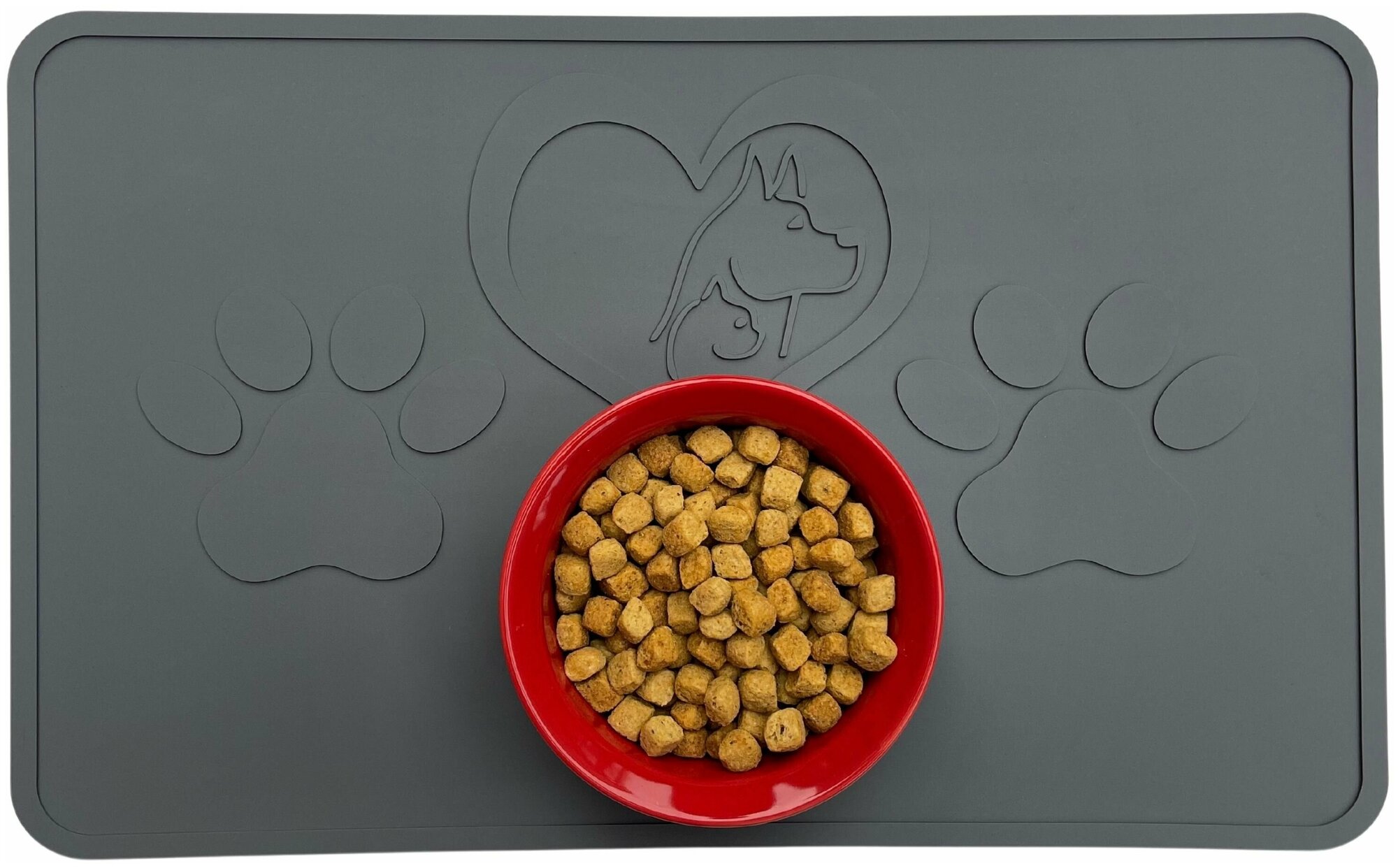 Коврик под миску для собак и кошек, лоток, поилку, силиконовый, нескользящий с бортиком, 43х26 см, Серый - фотография № 5
