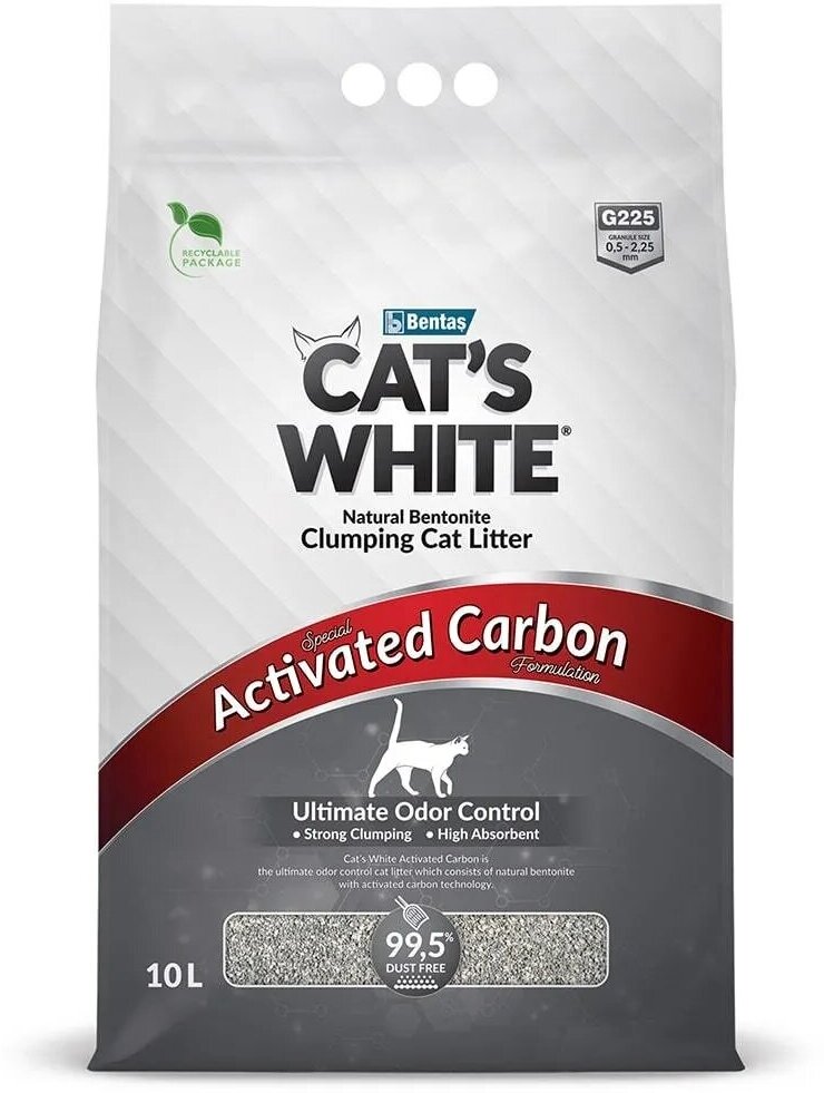 Комкующийся наполнитель для туалета кошек Cat's White Activated Carbon с активированным углем 10 л./8,55 кг.