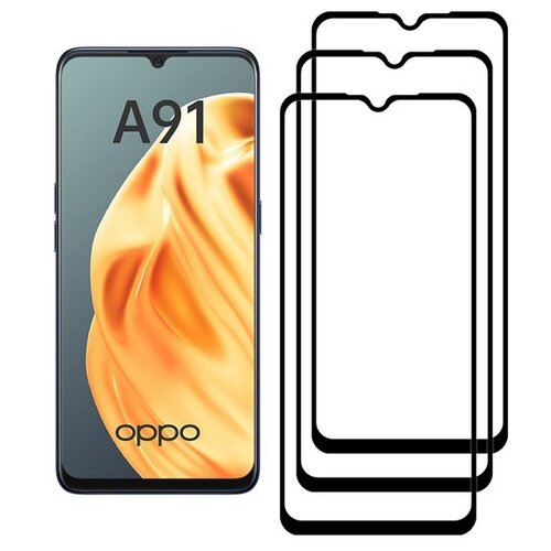 Комплект 2 стекла + 1 в подарок Full Glue Premium Krutoff для OPPO A91/Reno3 черное