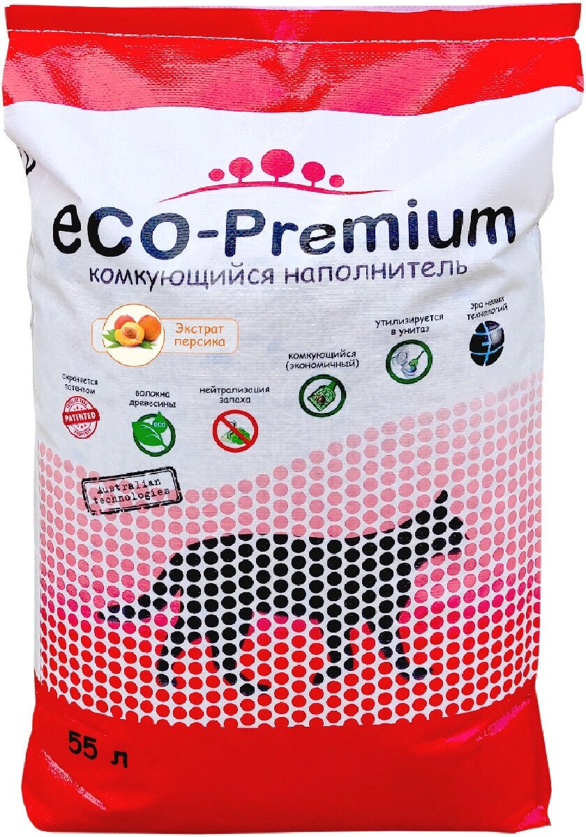 ECO-PREMIUM персик наполнитель древесный комкующийся для туалета кошек с ароматом персика (20,2 кг)