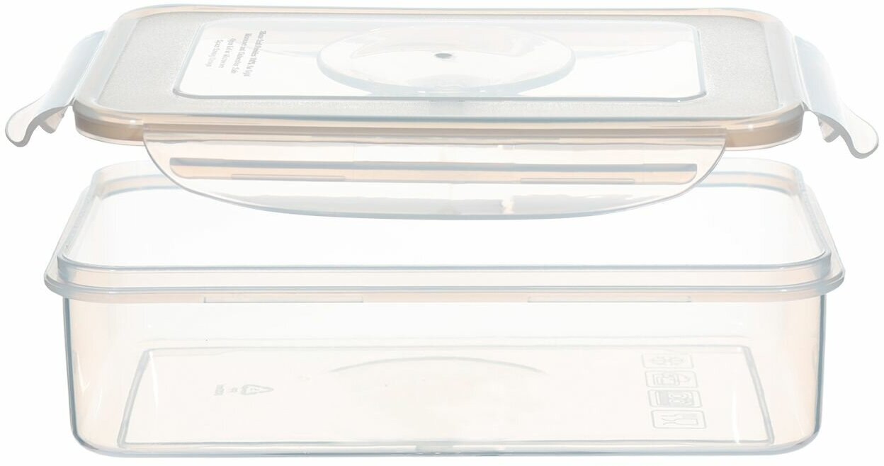 Контейнер, 800 мл, с клипсами, пластик/силикон, прямоугольный, бежевый, Roomy clip