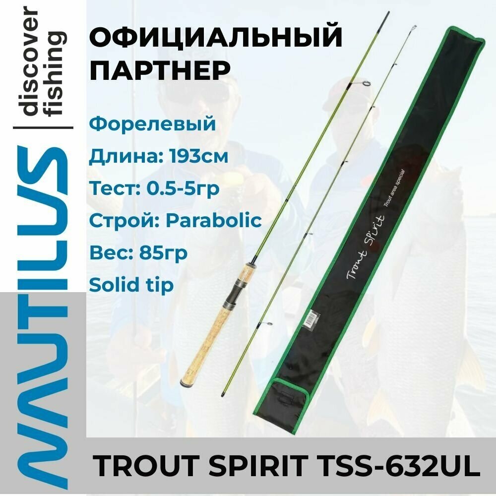 Удилище спиннинговое Nautilus Trout Spirit TSS-632UL 193см 0.5-5гр