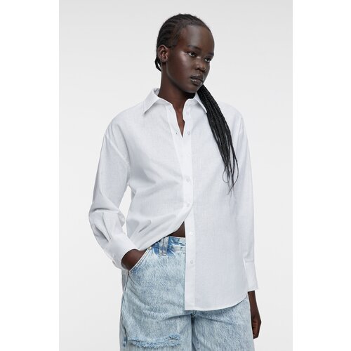 Блузка-рубашка oversize льняная классического кроя Befree 2321557340-1-XXS белый размер XXS