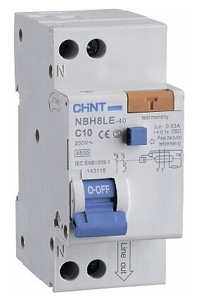 CHINT Диф. автомат NBH8LE-40 1P+N 16A 30mA х-ка С 4,5кА (R)