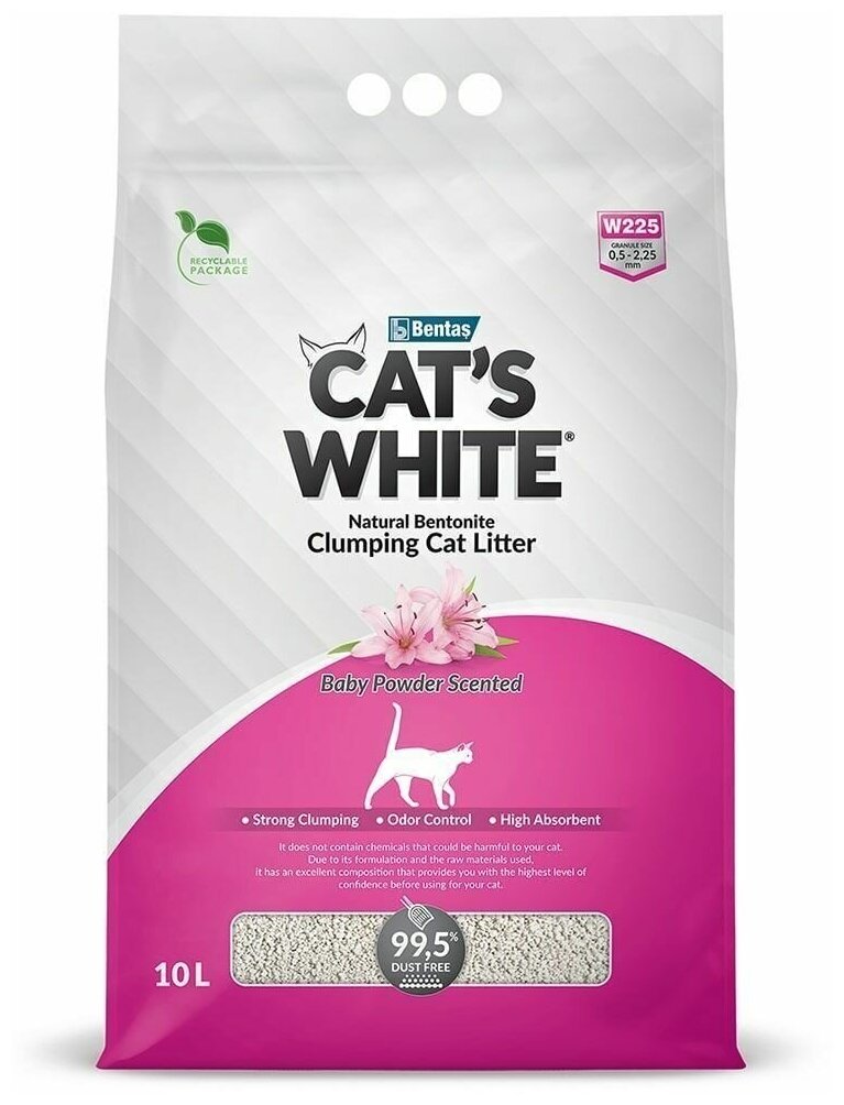 Cat's White Baby Powder комкующийся наполнитель с ароматом детской присыпки для кошачьего туалета (10л) Без характеристики - фотография № 15