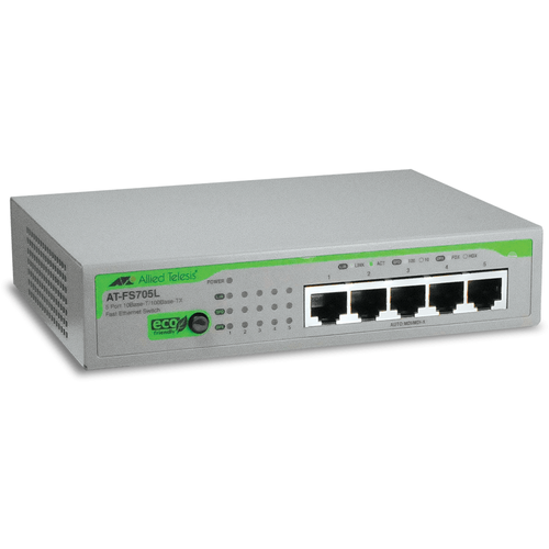 Коммутатор Allied Telesis AT-FS705LE-50 5x10/100TX with ext P/S - NO MDI/MDIx on all ports, Layer 2 Switch Unmanaged