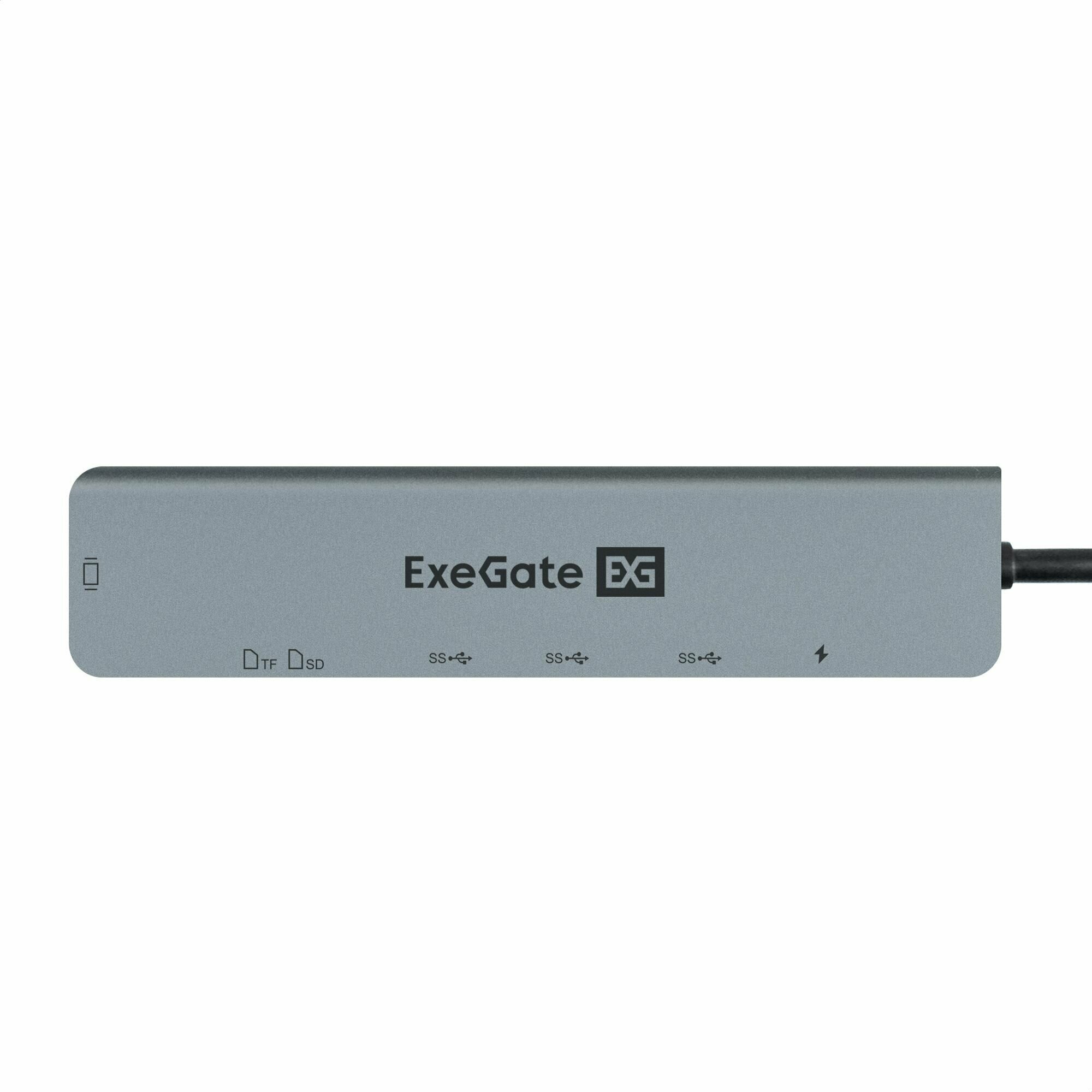 Док-станция Exegate 7-в-1 (кабель-адаптер USB Type-C --> 2xUSB3.0 + Card Reader + PD 100W + HDMI 4K@60Hz, Plug&Play, серый) - фото №5