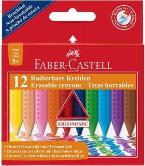Мелки детские Faber Castell Цветные восковые стирающиеся мелки GRIP, 12 цветов