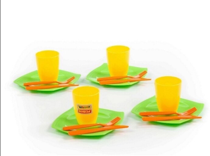 Детский Набор посуды на 4 персоны (40633)Желтый зеленый оранжевый