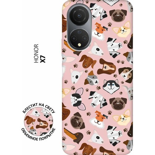 Силиконовый чехол на Honor X7, Хонор Х7 Silky Touch Premium с принтом Dogs Pattern розовый силиконовый чехол на honor x7 хонор х7 silky touch premium с принтом not today розовый