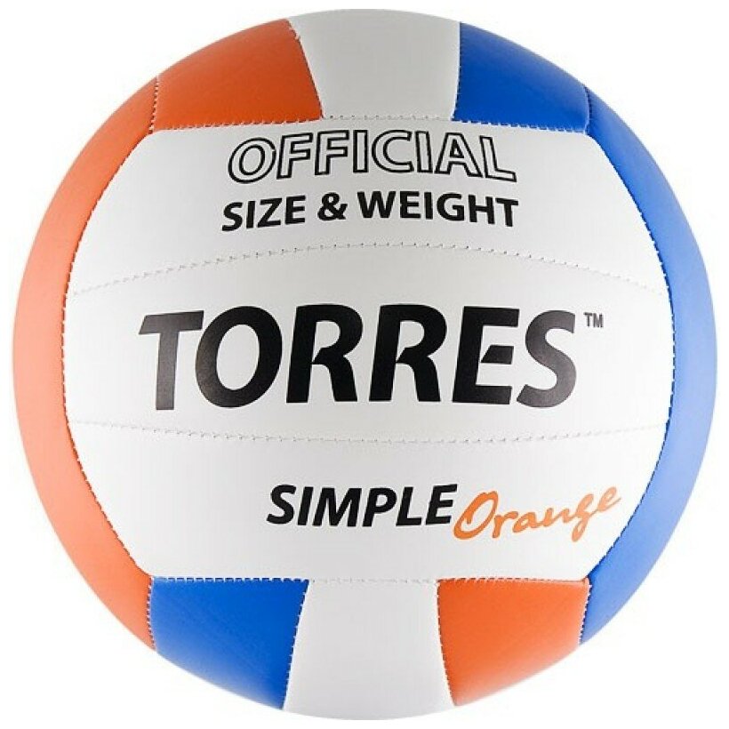 TORRES Мяч волейбольный TORRES Simple Orange, размер 5, синтетическая кожа (ТПУ), машинная сшивка, бутиловая камера, бел-г