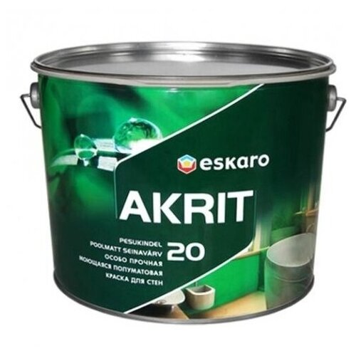 Краска акриловая Eskaro Akrit-20 полуматовая белый 9.5 л краска акриловая eskaro akrit 20 влагостойкая моющаяся полуматовая белый 2 85 л