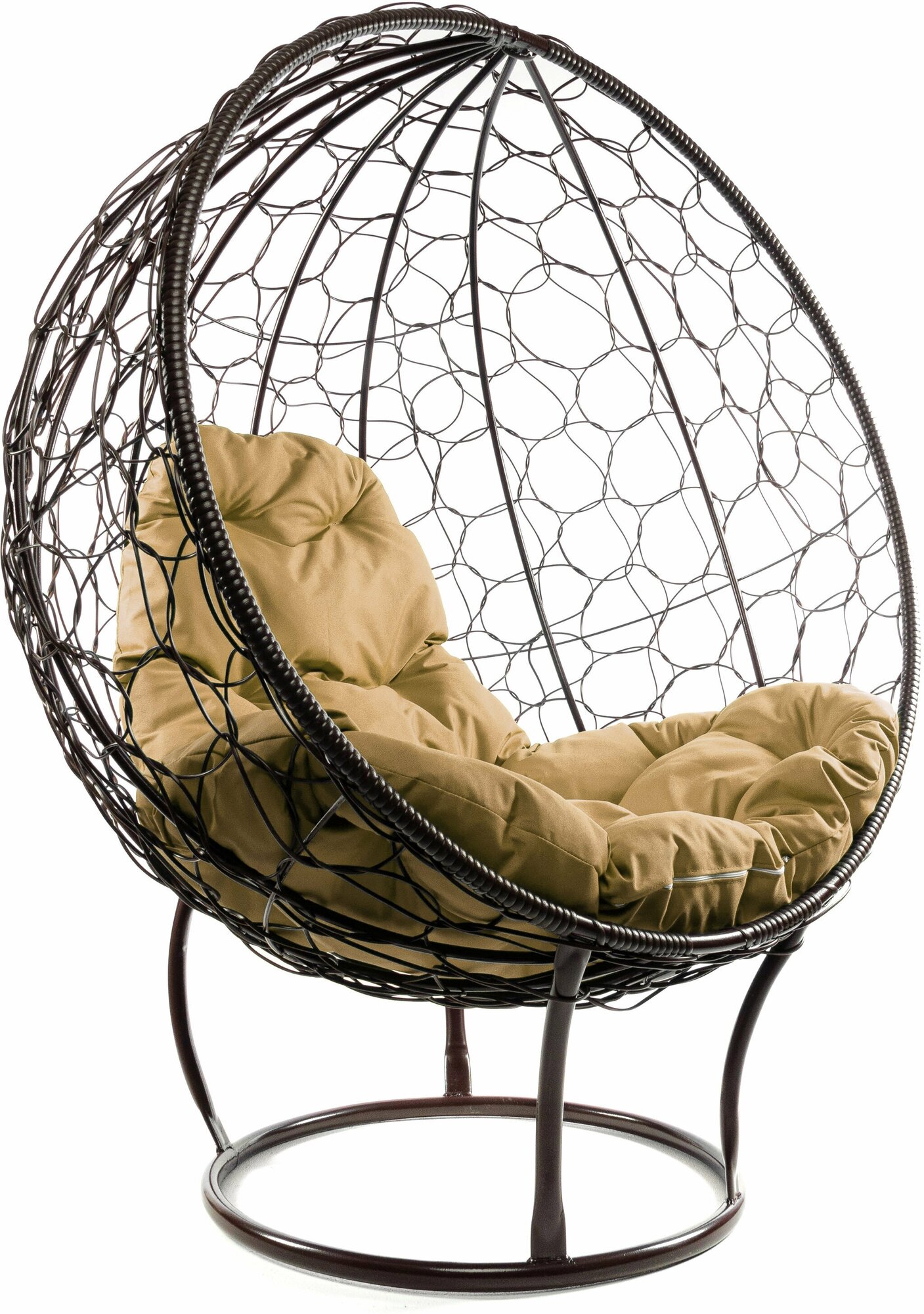 Кресло на подставке ротанг коричневый, бежевая подушка - фотография № 10