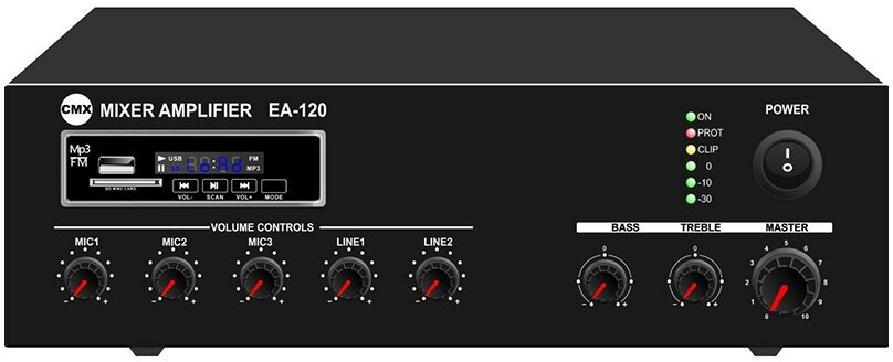 CMX Audio EA-120 Микшер-усилитель 120 Вт, Mp3 плеер USB и SD, FM, 3 Mic, 2 Aux, 70V/100V/4-16ohm EA-120