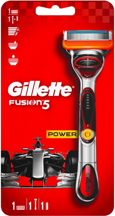 Станок для бритья Gillette "Fusion 5 Power" + 1 кассета, красный