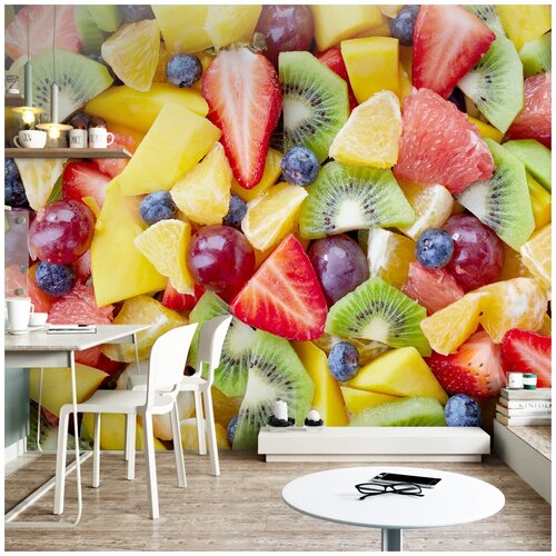 Фотообои 3D Фруктовая нарезка 300х270 ШхВ Фотообои 3D на стену флизелиновые 300х270 Фотообои в гостиную спальню зал кухню с фруктами Обои виниловые на флизелиновой основе фрукты обои для кухни 7250₽