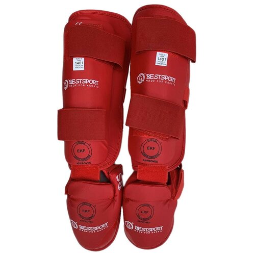 фото Защита голени и стопы для каратэ bs, пу 1401 ekf (красный, р. s (29-31) детский) best sport