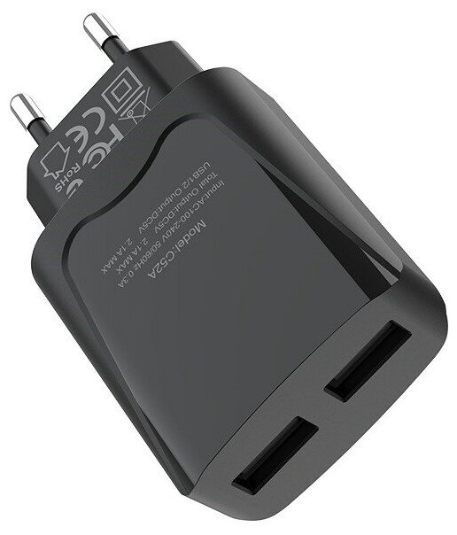 Сетевое зарядное устройство C52A Authority power dual port charger Черный