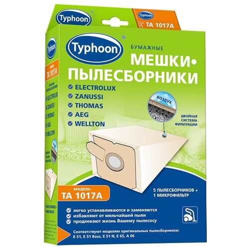 мешки пылесборники бумажные микрофильтр typhoon ta161x для пылесосов samsung daewoo lg vitek 5 1 шт Тайфун Бумажные мешки-пылесборники TA 1017A, белый, 5 шт.