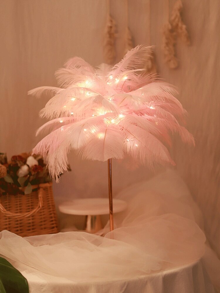 Настольный светильник, перьевой, светодиодный, ночник, декоративный, розовое перо - фотография № 7