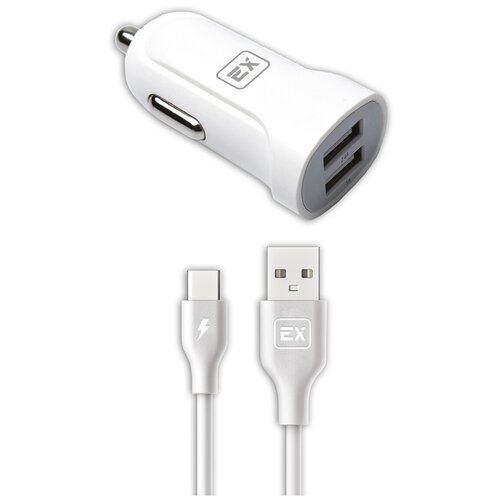 фото Автомобильное зарядное устройство 2usb+кабель usb-type-c exployd classic 1m white