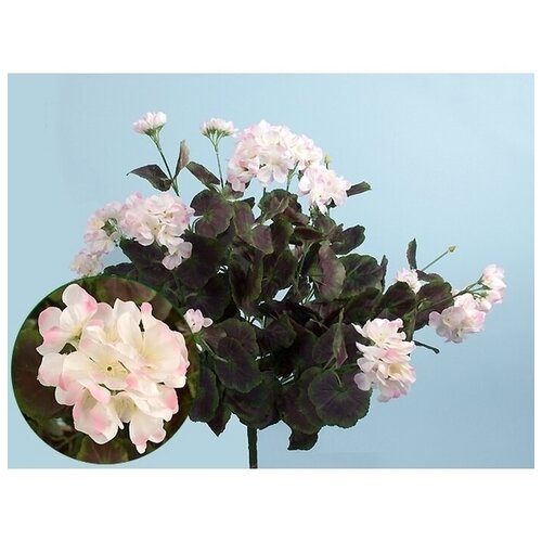 Искусственные цветы куст герани с бело-розовыми цветками 50 см для декора
