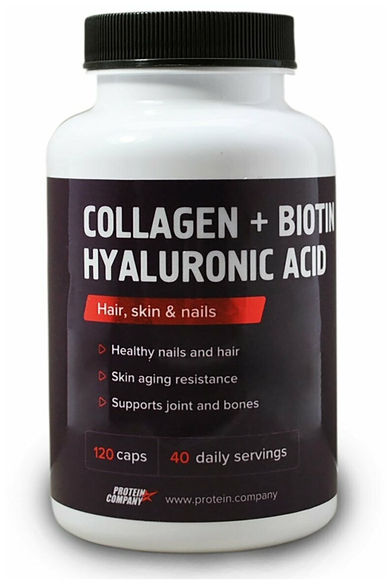 Капсулы PROTEIN.COMPANY Collagen + Biotin Hyaluronic acid, 90 г, 250 мл, 120 шт.