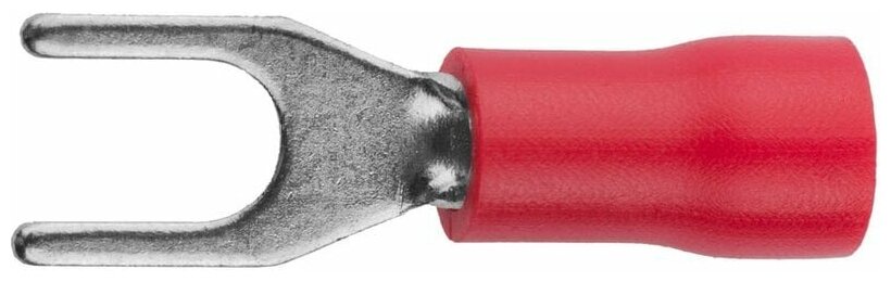 Изолированный наконечник с вилкой для многожильного кабеля СВЕТОЗАР Ø 4.3мм под болт 6мм 0.5-1.5 мм² красный 10 шт 49420-15