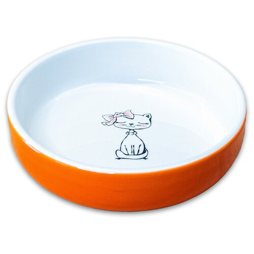 Mr.Kranch миска керамическая для кошек Кошка с бантиком, 370 мл, оранжевая миска для кошек на ножке с бантиком 16см белая керамика