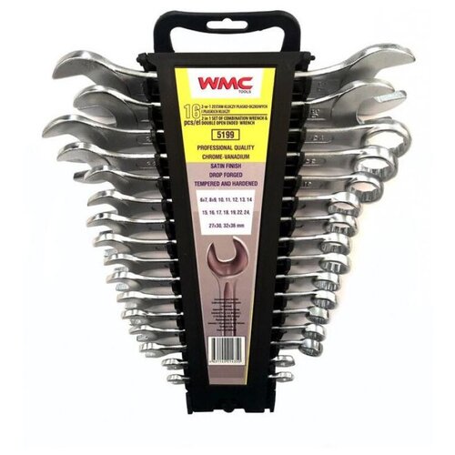 Набор ключей WMC-5199 комбинированных и рожковых, 16 предметов в пластиковом держателе WMC TOOLS
