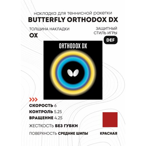 Накладка Butterfly Orthodox Dx (цвет красный, толщина OX)