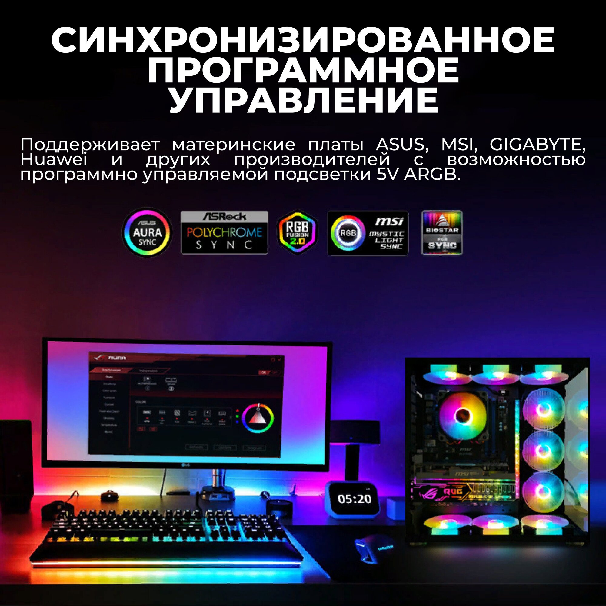 Световая панель для системного блока, светодиодная RGB лента для моддинга ПК, белая