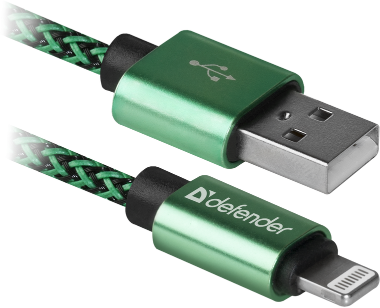 Кабель USB 2.0 AM - Lightning(M) (1м) 8P 2.1А зеленый Defender ACH01-03T PRO
