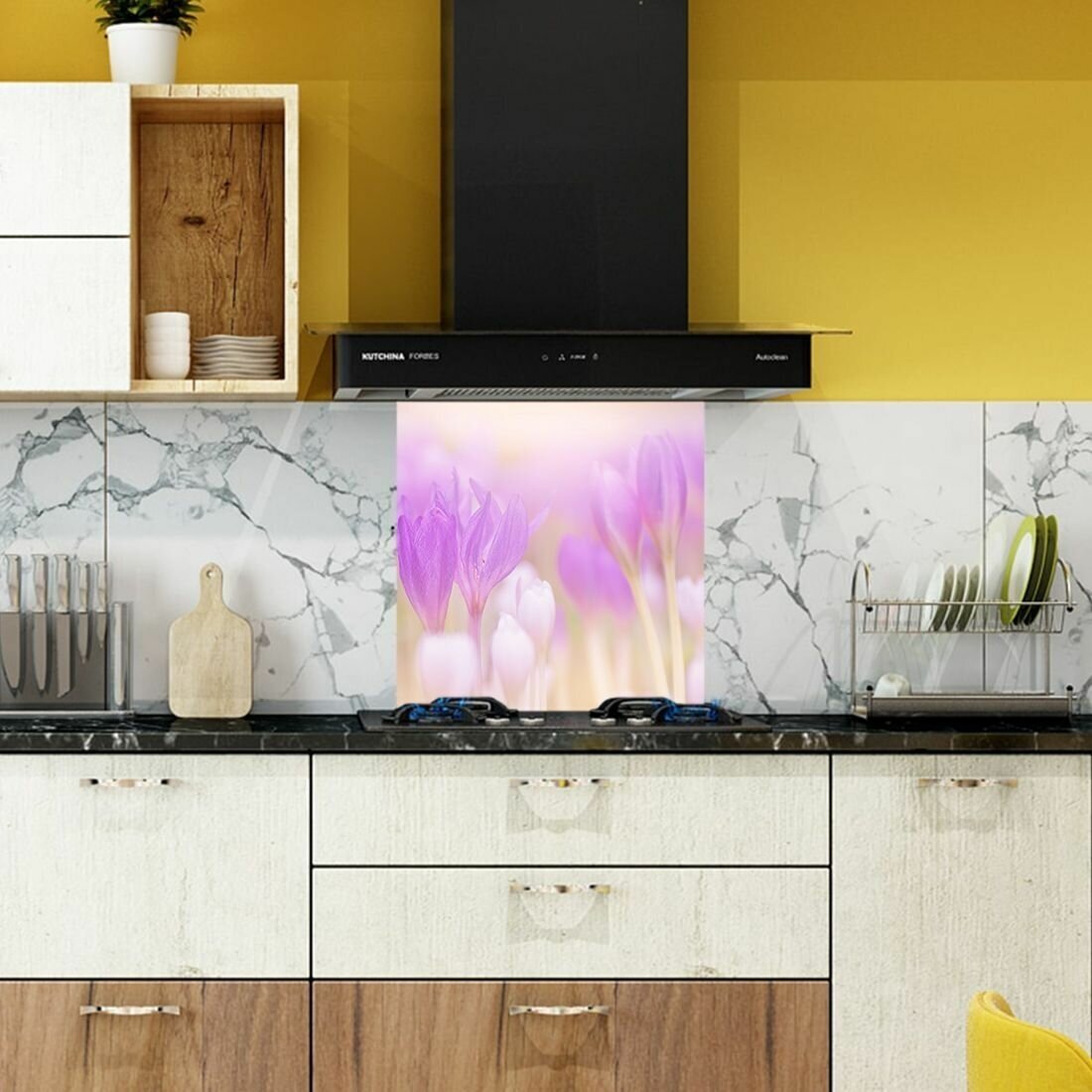 Защитный экран для кухни 600 х 600 х 3 мм "Цветы", акриловое стекло на кухню для защиты фартука, прозрачный монолитный поликарбонат, 600-007 - фотография № 4