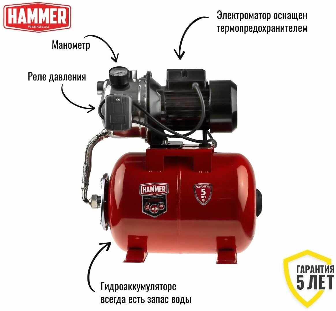 Насосная станция поверхностный HAMMER NST800 - фотография № 2