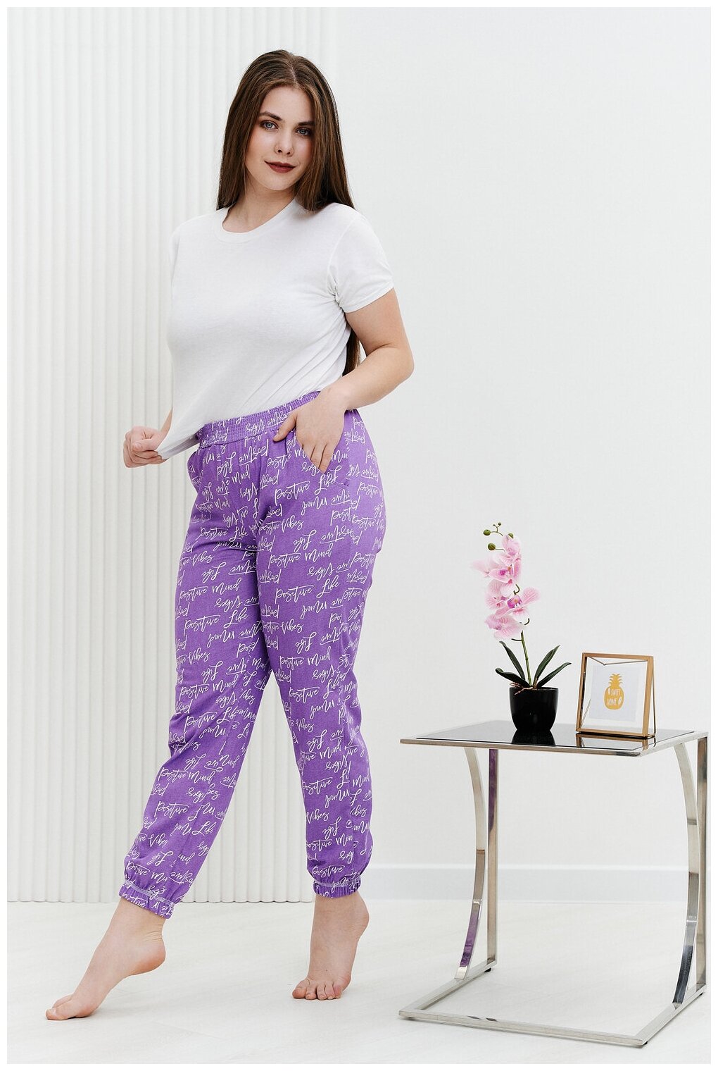 Брюки Натали, без рукава, пояс на резинке, карманы, размер 54, фиолетовый - фотография № 6