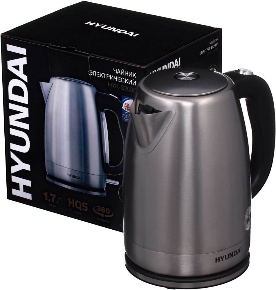 Чайник электрический HYUNDAI , 2200Вт, серебристый матовый и черный - фото №7