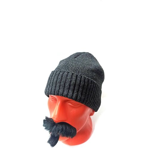 фото Шапка зимняя плотная вязаная с отворотом,резинка,флис.подкладка /шерсть, акрил/ темно-синяя нет бренда