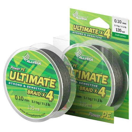 Плетеный шнур ALLVEGA ULTIMATE d=0.1 мм, 135 м, 5.1 кг, dark green, 1 шт.