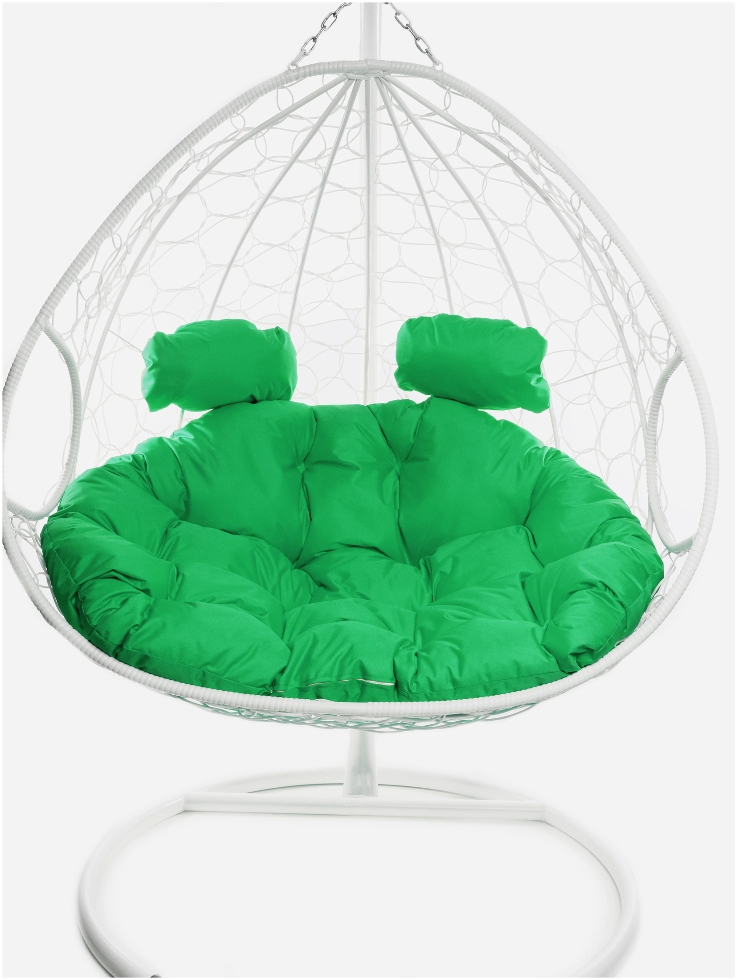 Подвесное кресло m-group для двоих белое, зелёная подушка - фотография № 2